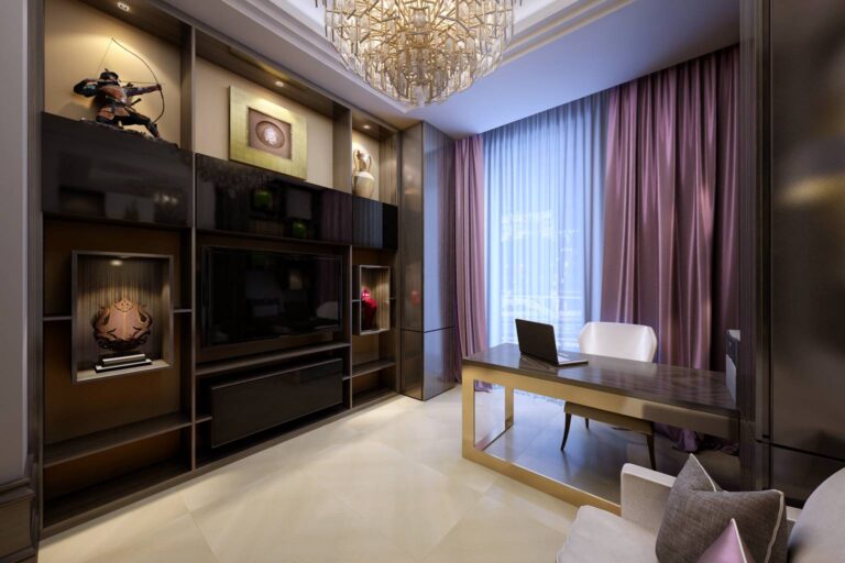 Сиреневые и натуральные тона в дизайне кабинета