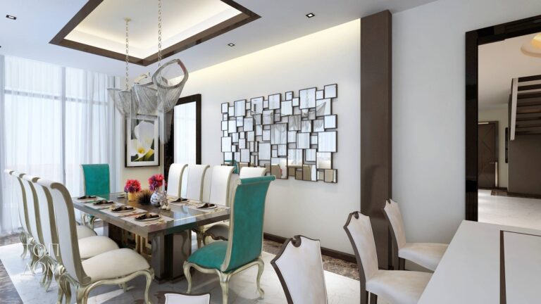 Фото столовой с ярким бирюзовым акцентом