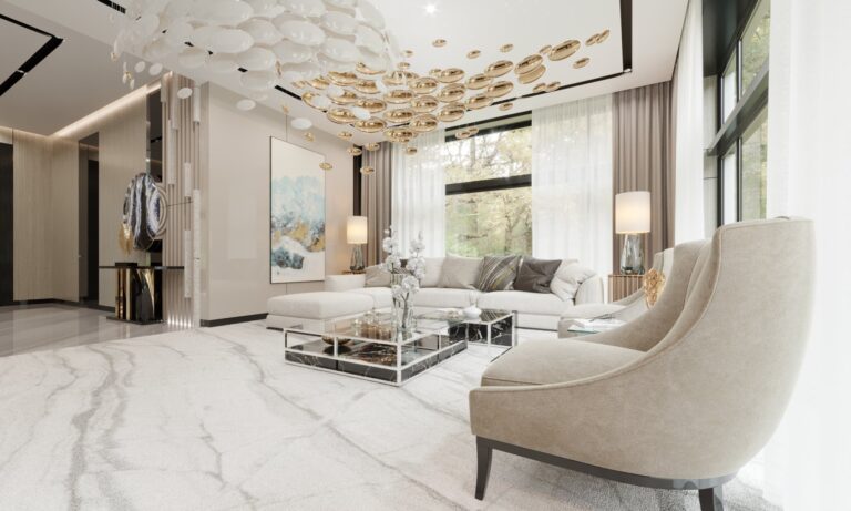 Интерьер гостиной с серо-бежевым дизайном