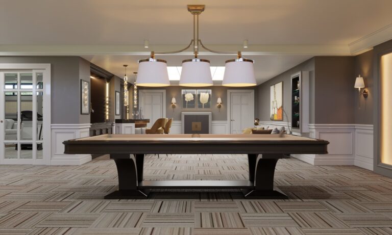 Дизайн цокольного этажа с бильярдной