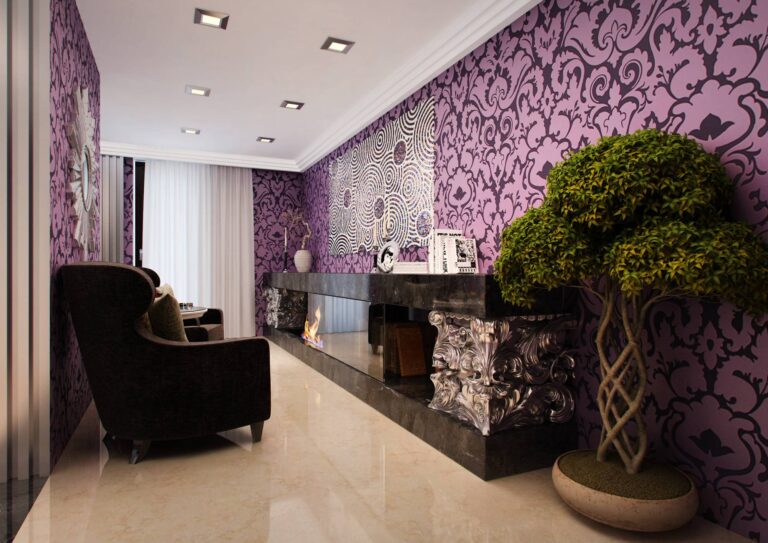 Дизайн арт-деко гостиной с камином