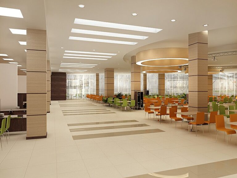 Дизайн интерьера ресторанного дворика в офисном здании