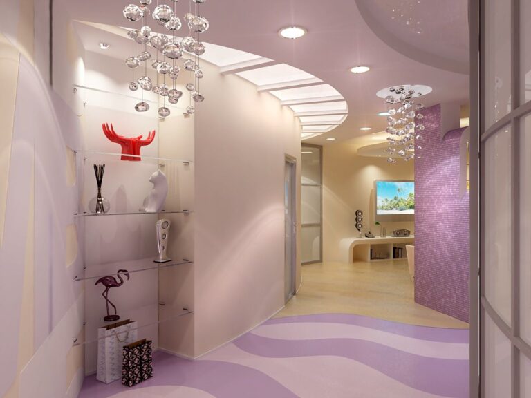 Сиреневые и фиолетовые волны в интерьере прихожей