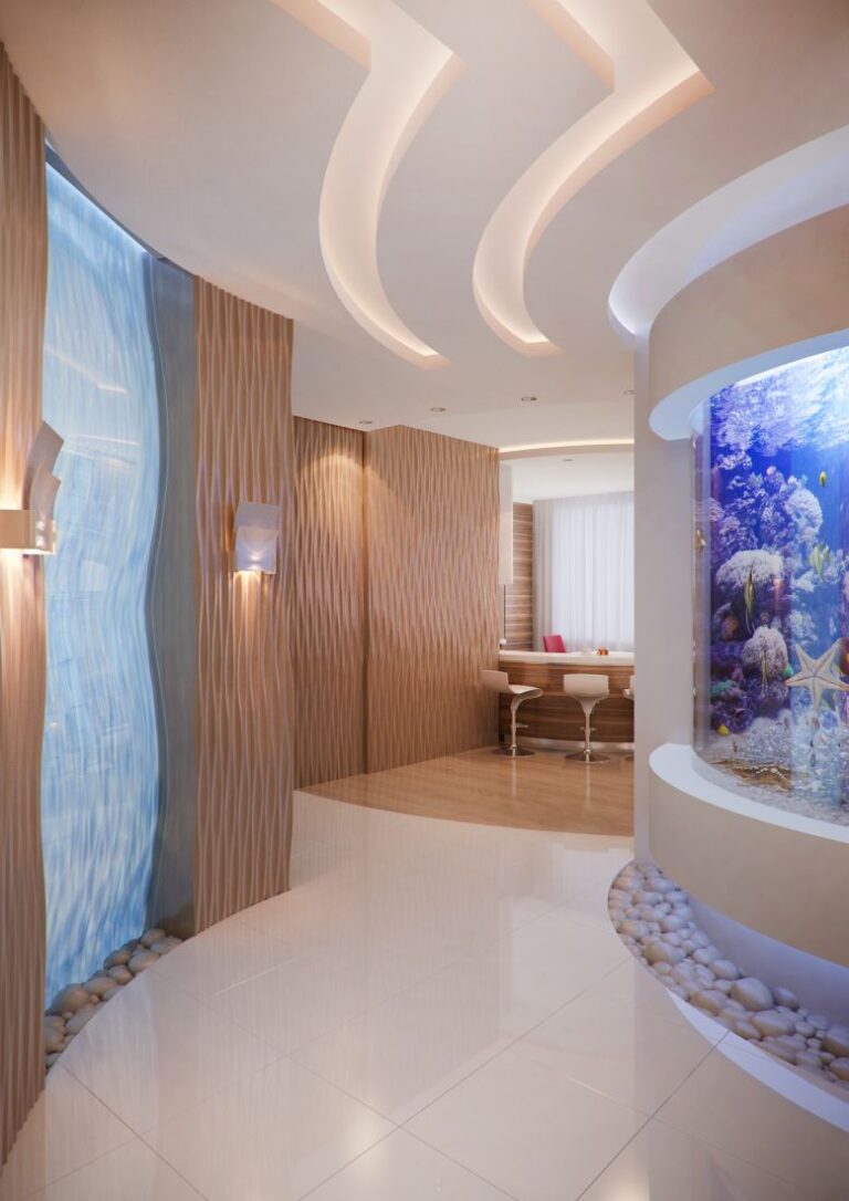 Светлые волнистые панели в дизайне прихожей 2-х комнатной квартиры