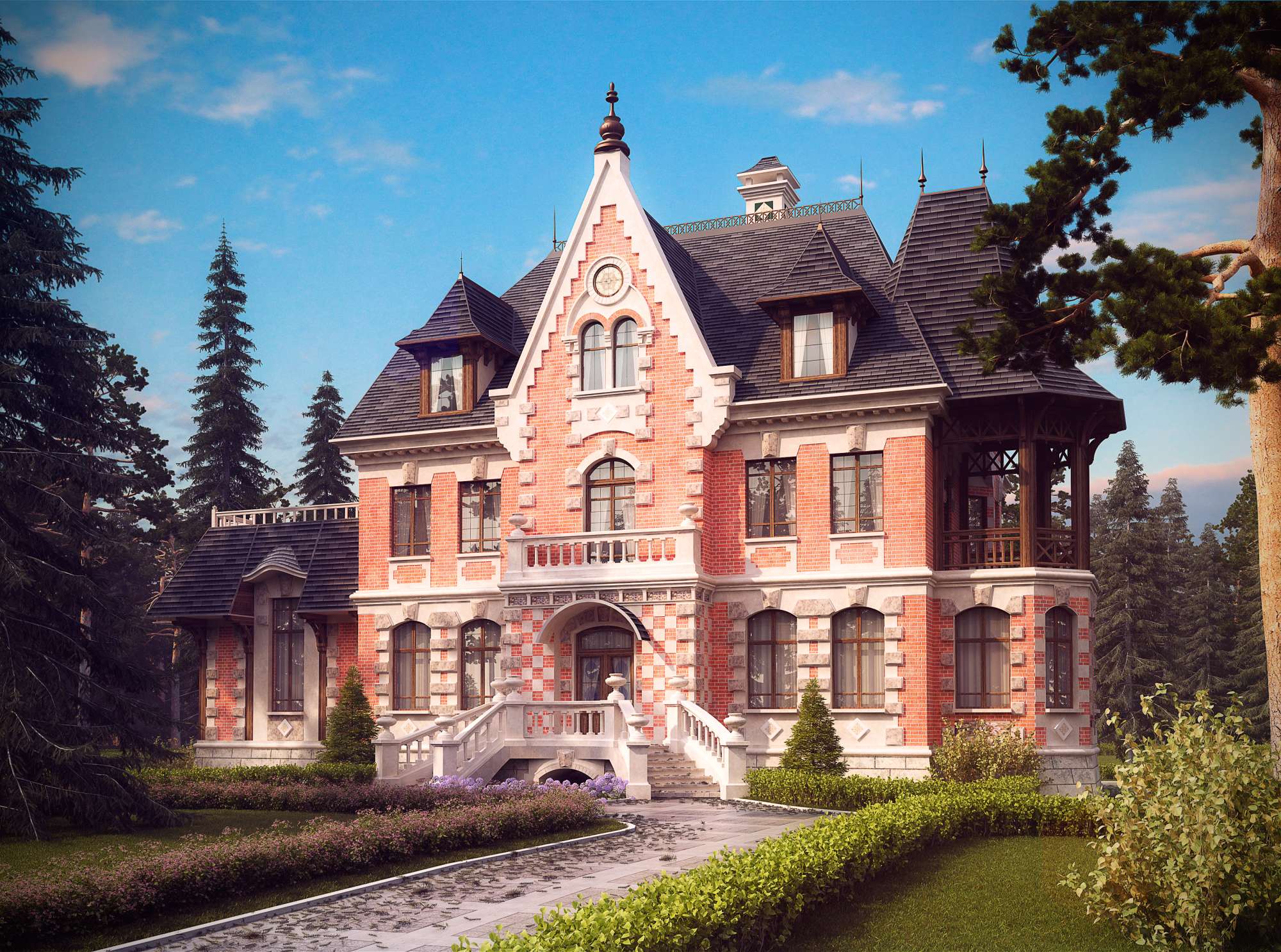 Экстерьер и фасад дома с мансардой