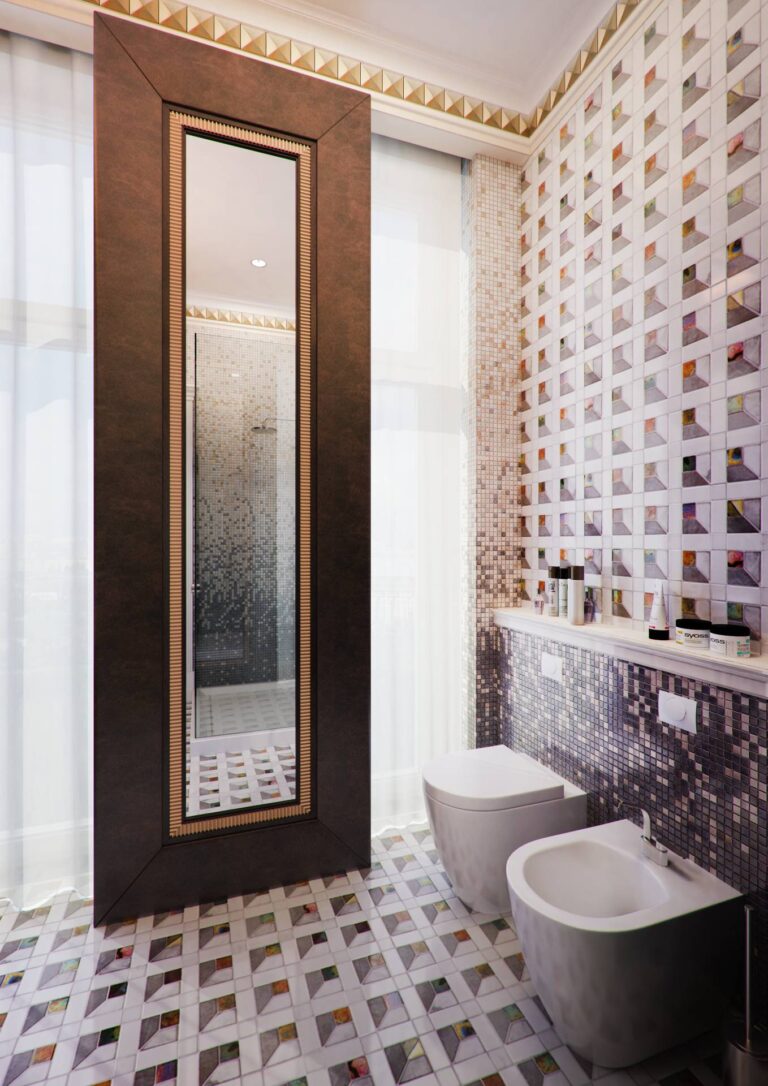 Интерьер туалета с зеркальной панелью