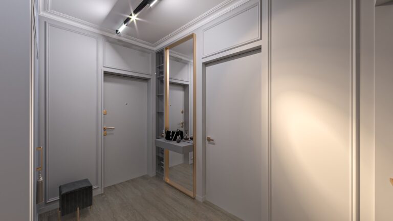 Дизайн прихожей со стенами и дверьми в одинаковом цвете