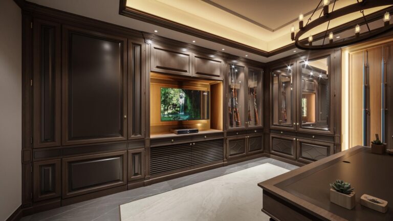 Кабинет со встроенными шкафами и нишей под ТВ