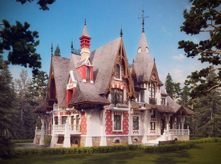 Арочные окна на внутреннем фасаде дома