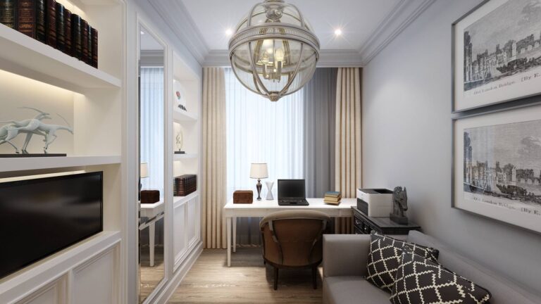 Фото интерьера кабинета в белых тонах