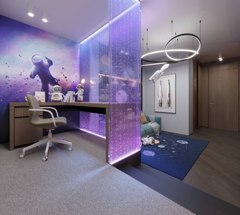 Интерьер детской комнаты с космическим дизайном