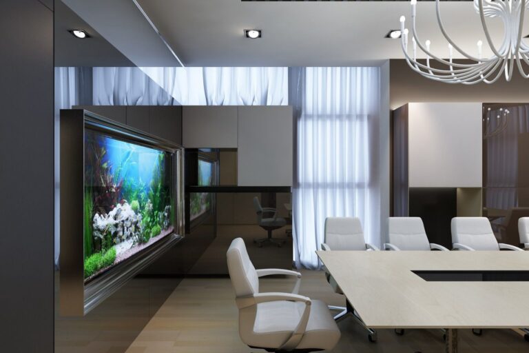 Светлое оформление переговорной в офисе