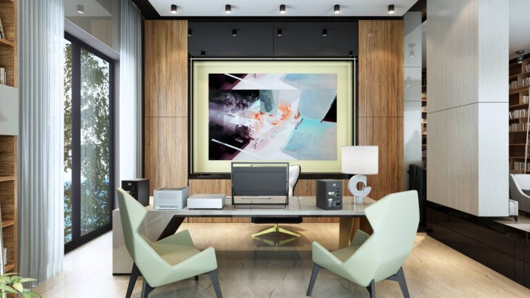 Интерьер современного кабинета в отделке натуральной древесиной