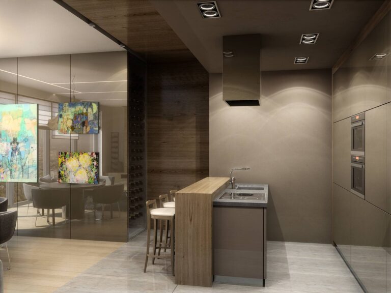 Потолочные точечные светильники в дизайне кухни