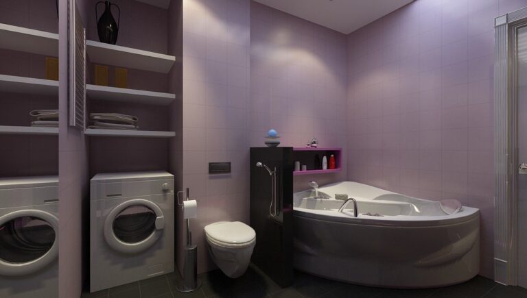 Оформление ванной комнаты с черной перегородкой для зонирования