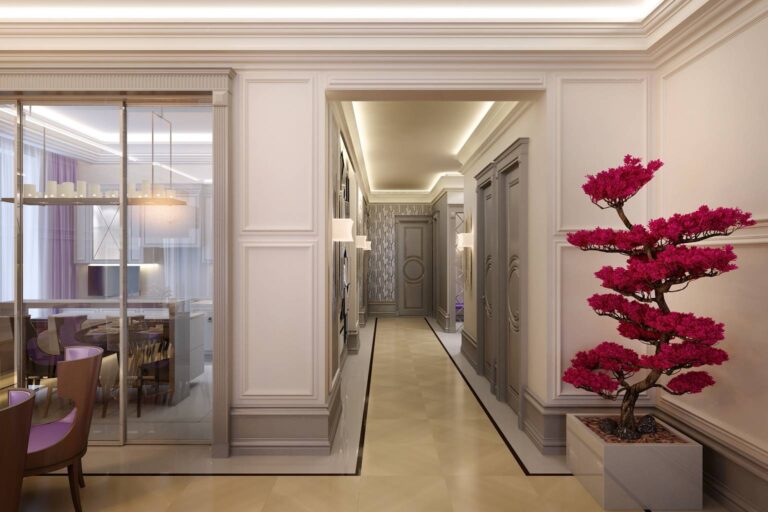 Малиновый цвет в интерьере холла