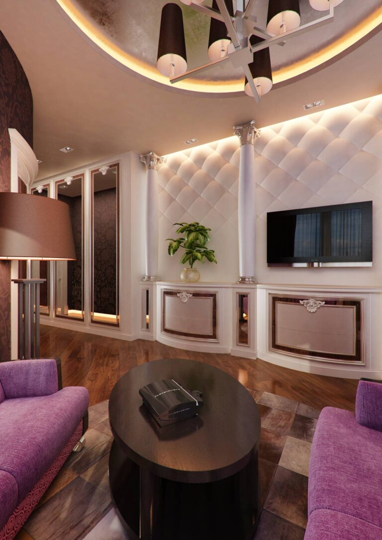 Высокие потолки в дизайне гостиной