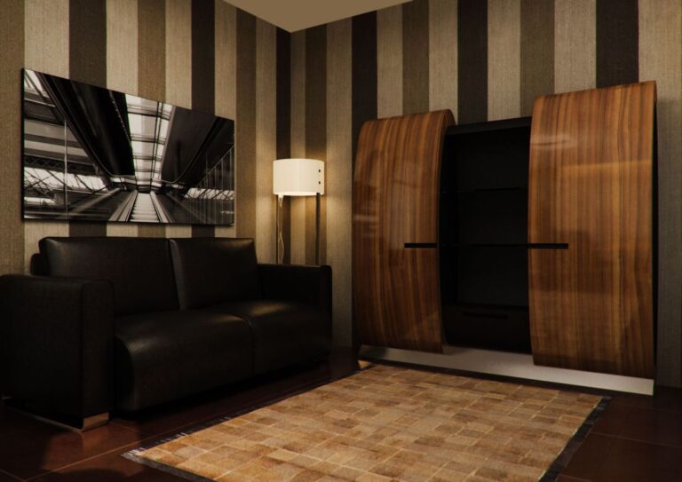 Черно-белая фотография на стене в интерьере кабинета