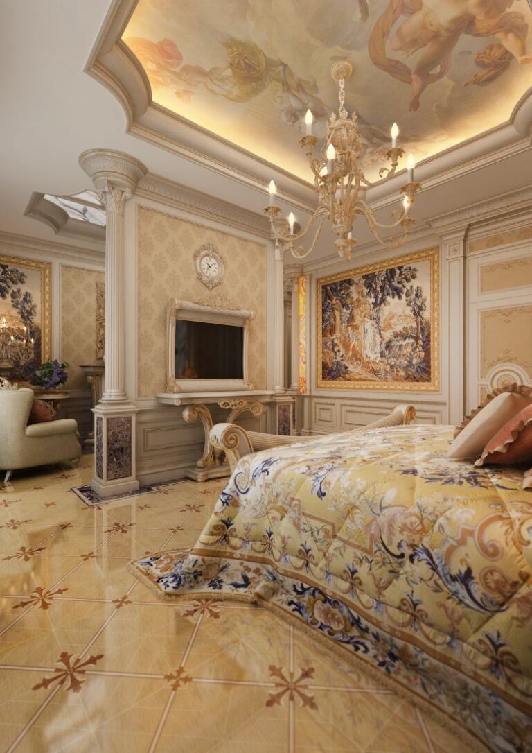 Богатый интерьер спальни с художественной росписью