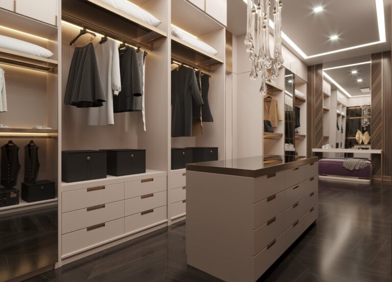 Варианты отделки и дизайна шкафов гардеробной комнаты