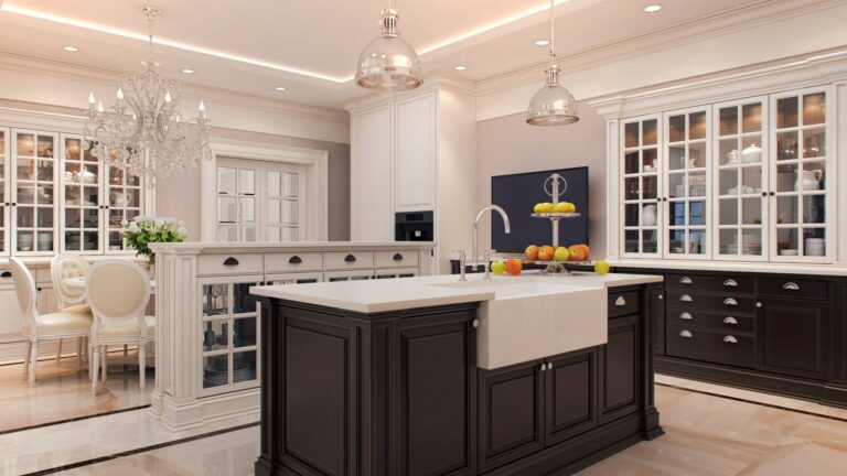 Классическая кухня в сочетании цвета слоновой кости и мокко