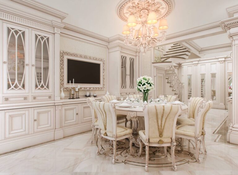 Интерьер классической столовой в очень дорогой квартире