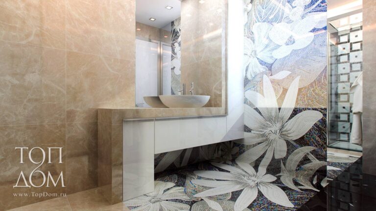 Фото мозаики на стенах туалета таунхауса