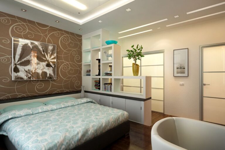 Фигурный стеллаж белого цвета в оформлении детской