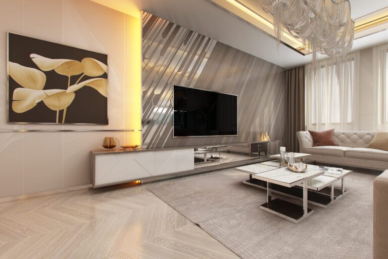 Мраморные столики в дизайне светлой гостиной