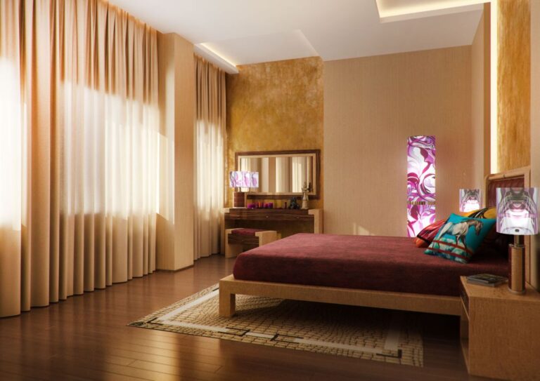 Дизайн спальни с большим панорамным окном