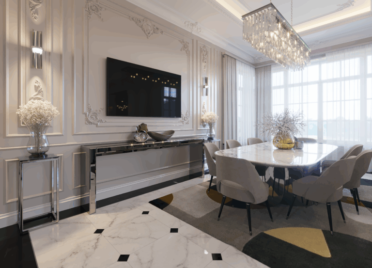 Классические стеновые панели в отделке стен столовой