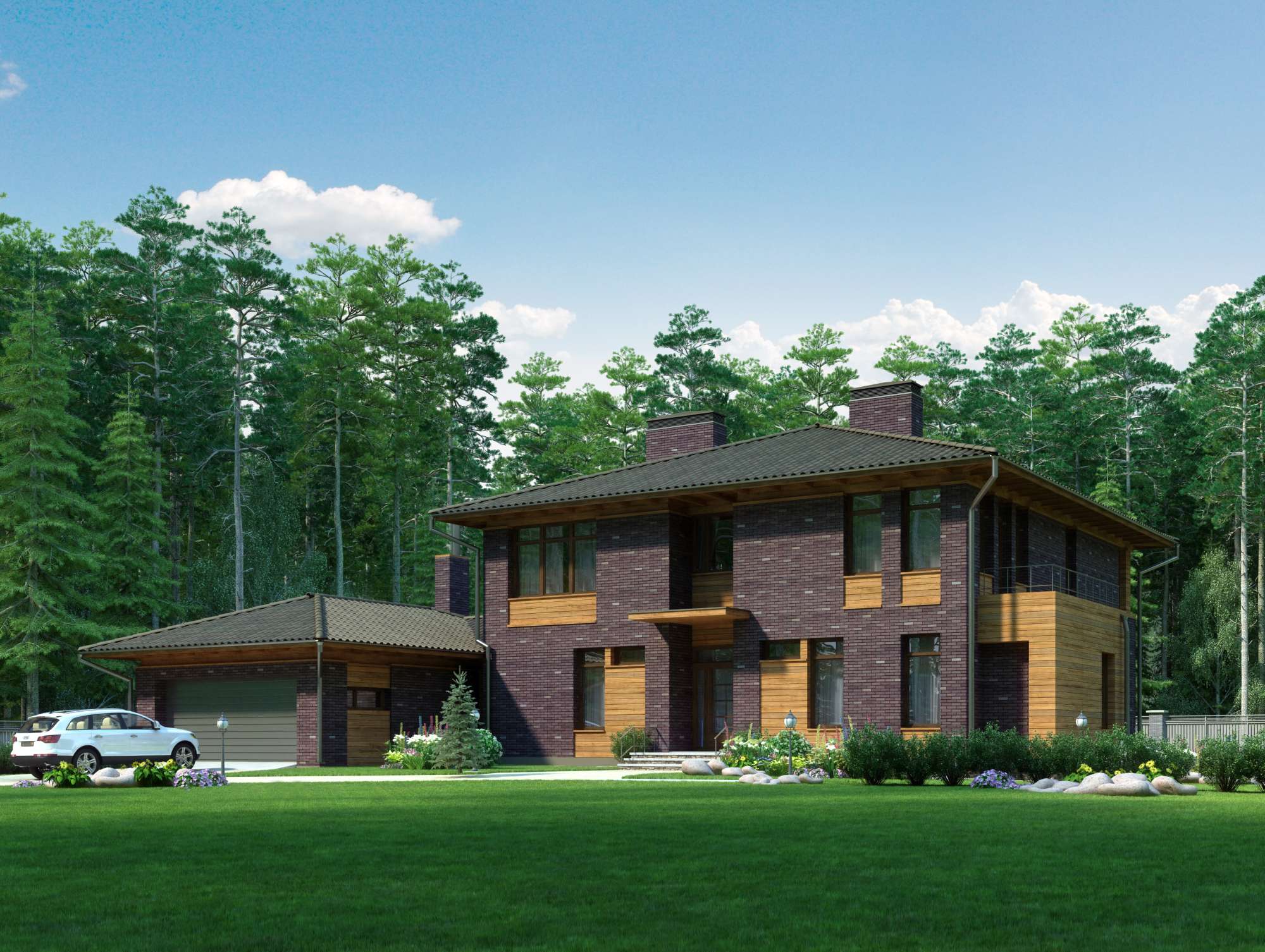 Современный дом с фасадом из кирпича