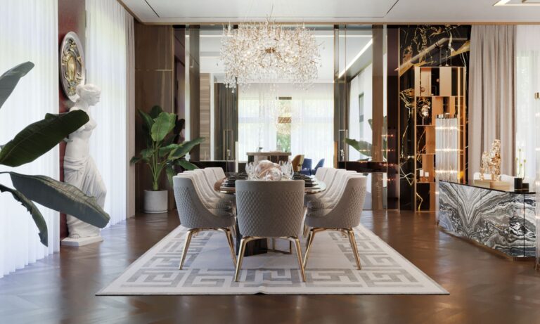 Интерьер современной столовой в дизайне коттеджа