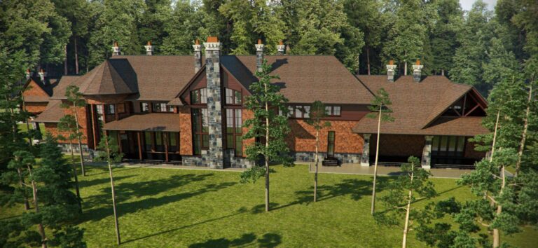 Общий вид на дом шале и прилегающую территорию