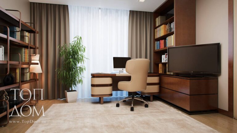 Большой панорамное окно в светлом интерьере кабинета