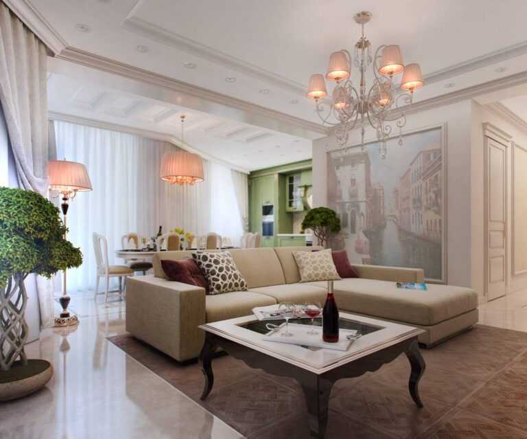 Стена с росписью в романтичном стиле в дизайне гостиной