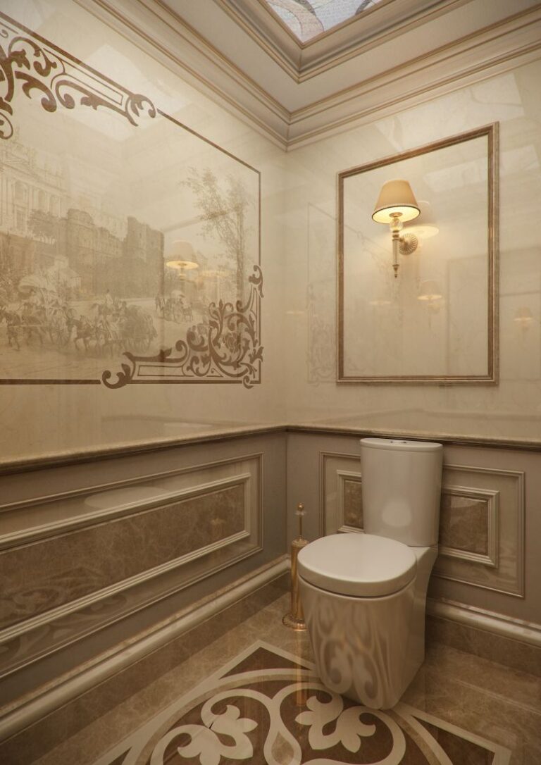 Светлый камень в оформлении интерьера санузла