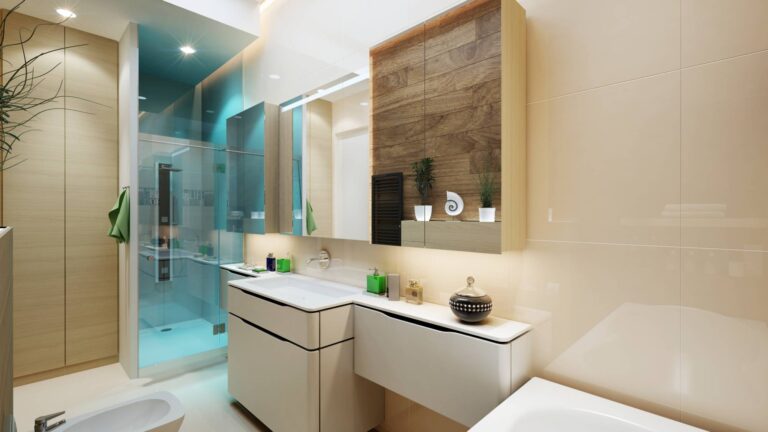 Фото белой ванной с коричневым (под дерево)