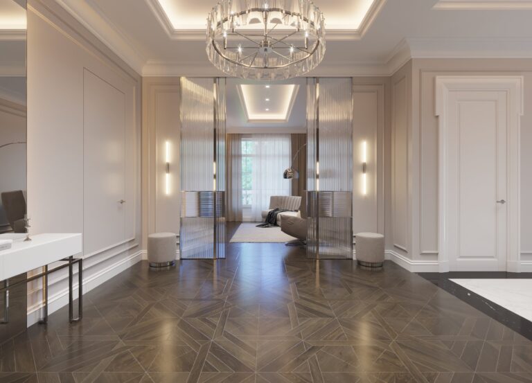 Интерьер холла с раздвижными дверьми