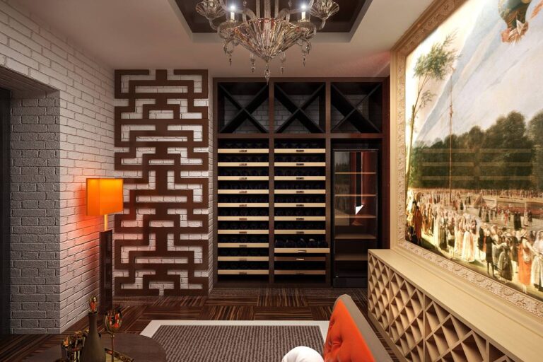 Дизайн элитного винного погреба с картиной