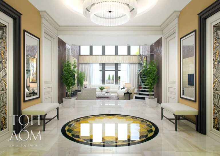 Интерьер коридора с красивыми мраморными полами