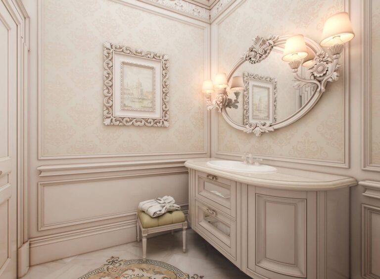 Дизайн туалета с резной мебелью