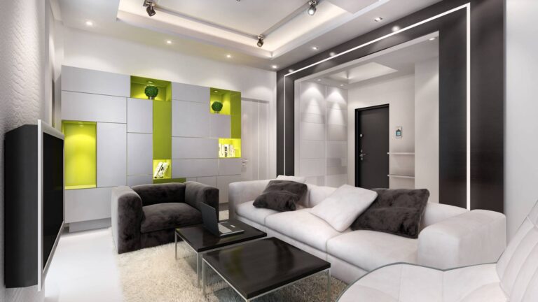 Фото стильного белого интерьера гостиной