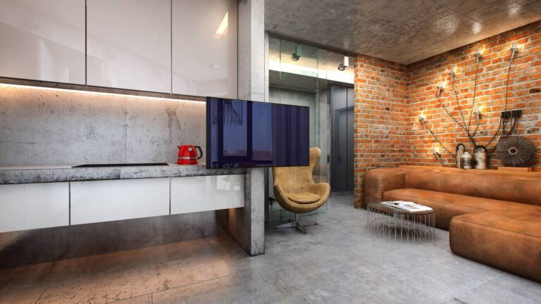 Фото лофт дизайна гостиной и кухни