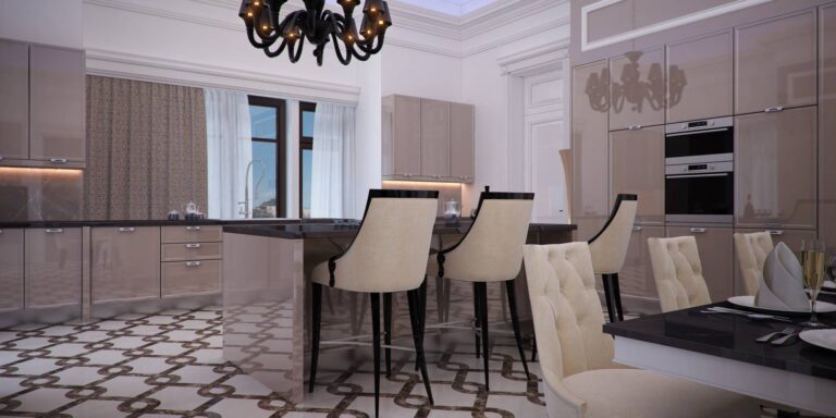 Мебель с коричневыми фасадами в интерьере кухни