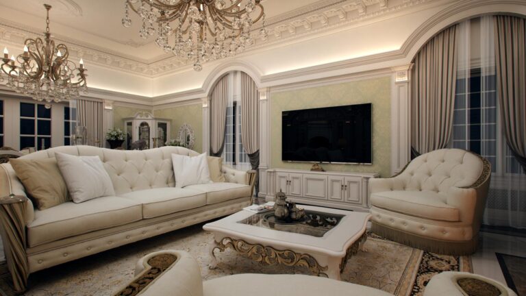 Интерьер великолепной гостиной в классическом стиле