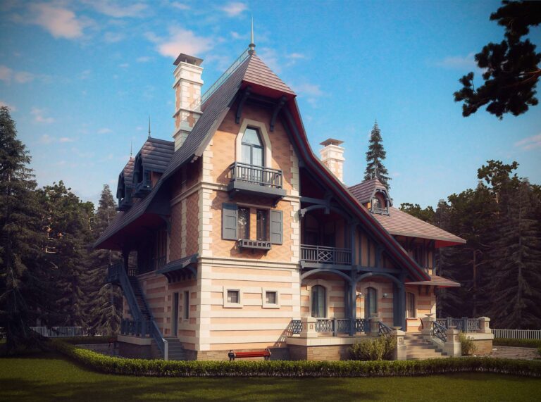 Сочетание красного и белого цвета в облицовке кирпичного фасада