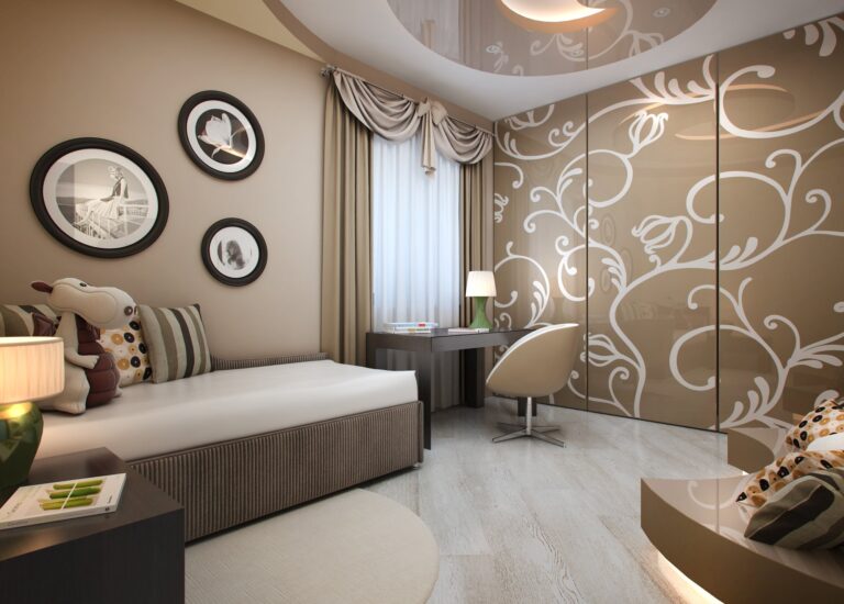 Интерьер детской с золотистым цветом – фото