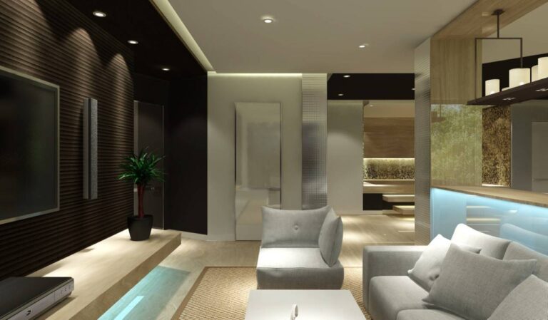 Дизайн зоны отдыха сауны-SPA  с мягкой мебелью и ТВ