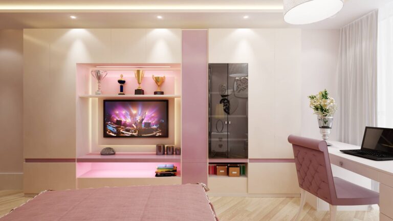 Фото современного дизайна спальни в розовых оттенках